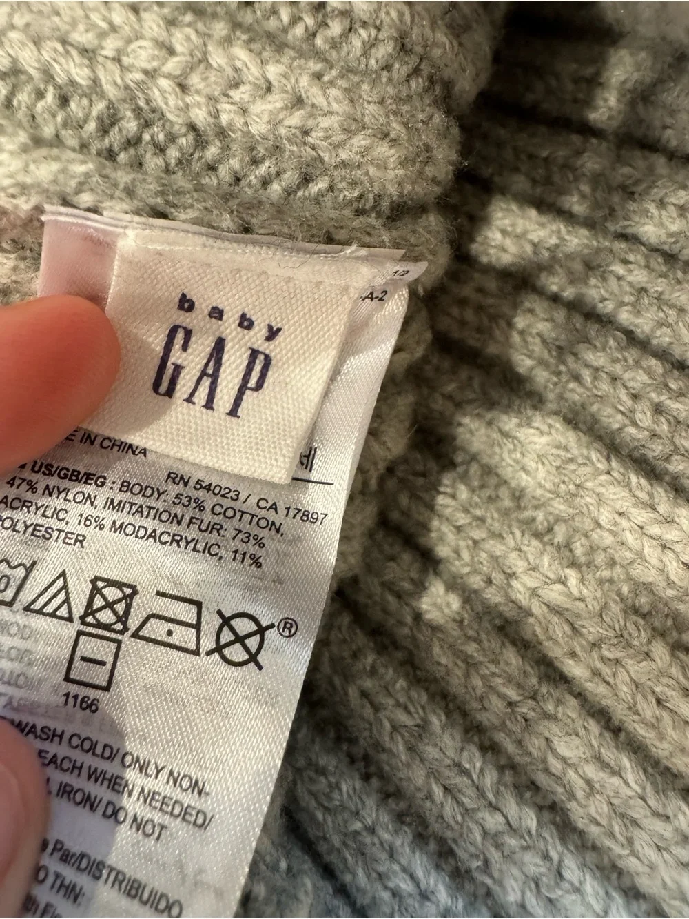GAP Gray Ribbed Knit Kids Hat with Double Faux-Fur Poms